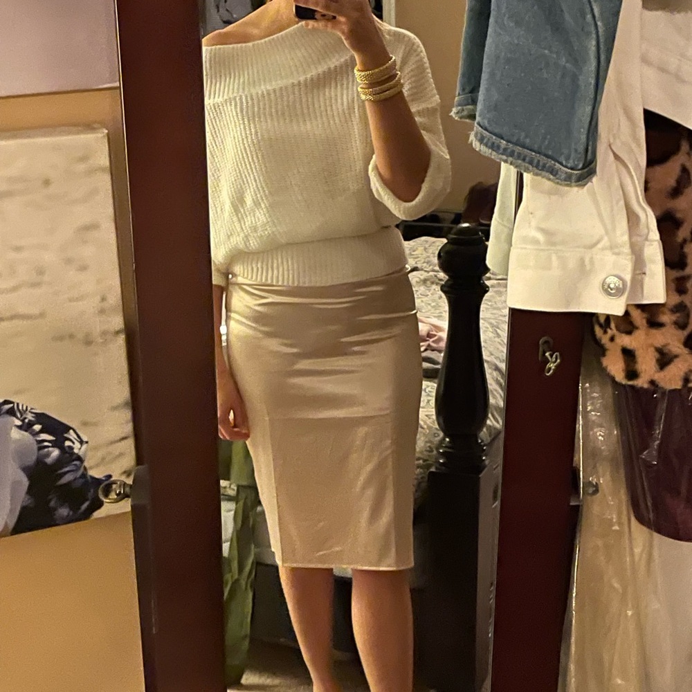 Gold dress with ivory off shoulder sweater. Size small.